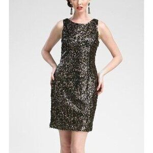 Sue Wong Sequin Black Cocktail Dress Mini Size 6 Shimmering Glamour